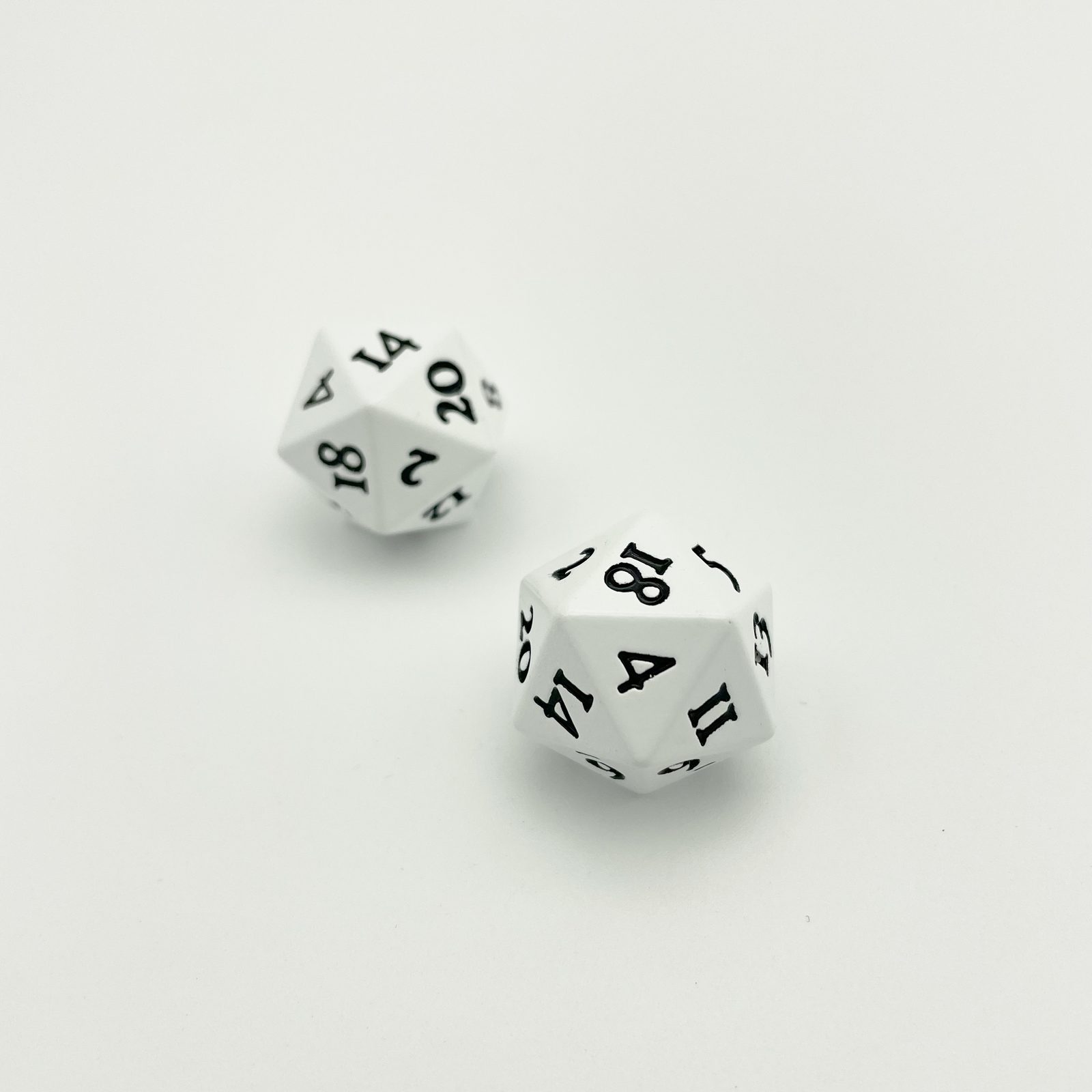 Custom metal D20 polyhedral dice, gold-tone plating with number fill