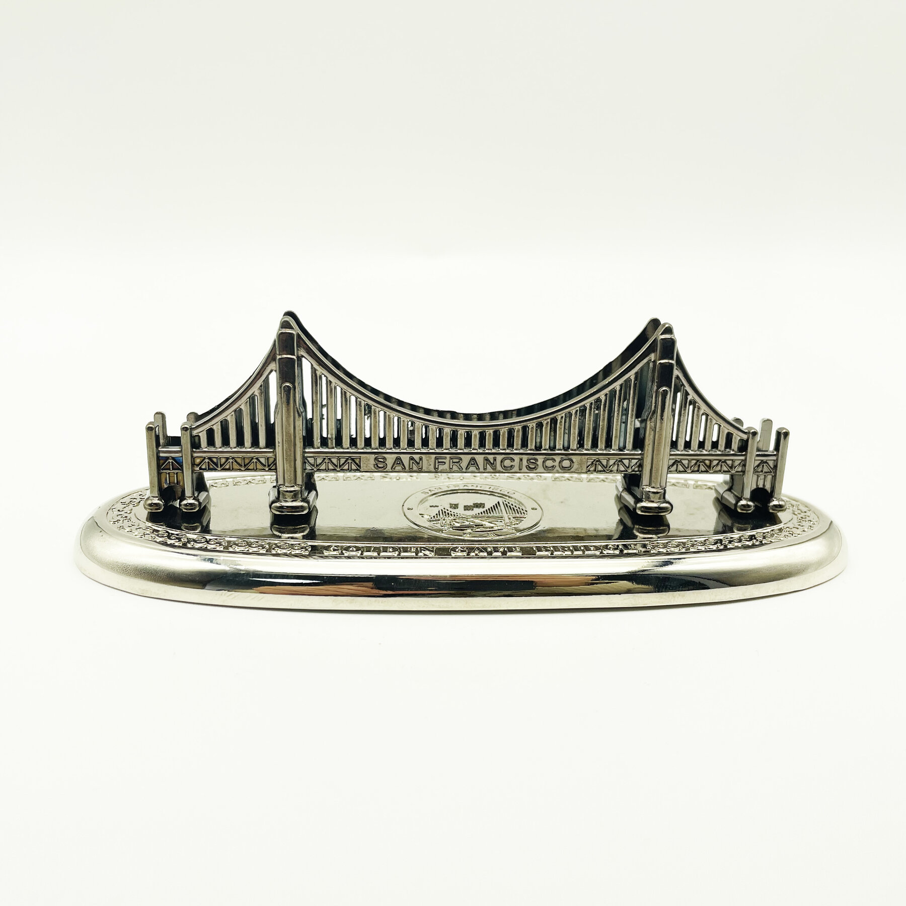Custom gold-finish metal bridge board game token, OEM sculpted component