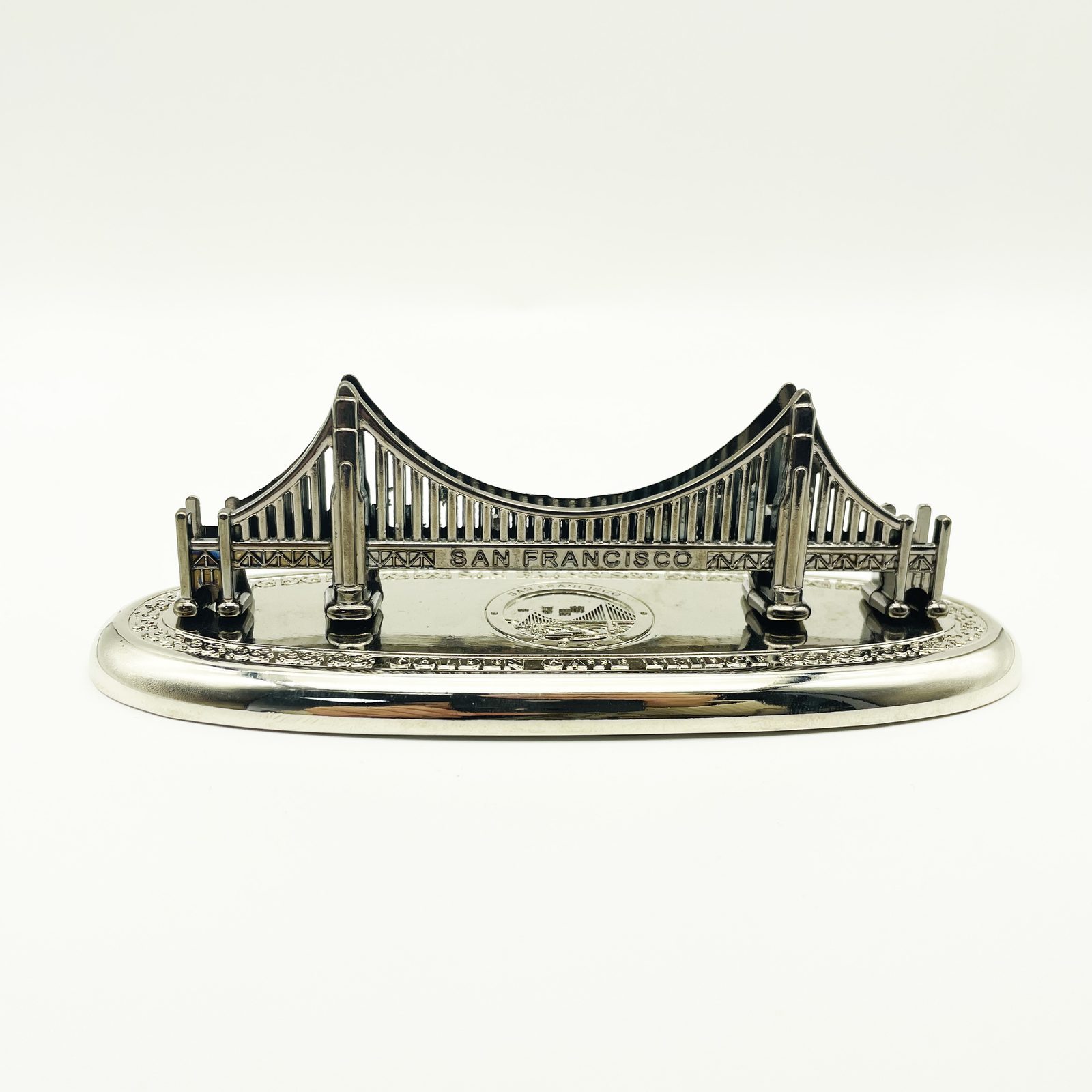 Custom GOLD BRIDGE metal game token, gold-tone sculpted bridge OEM